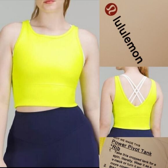 NEW 10 LULULEMON POWER PIVOT TANK yellow green reversible scoop vneck top NWT - Picture 1 of 9
